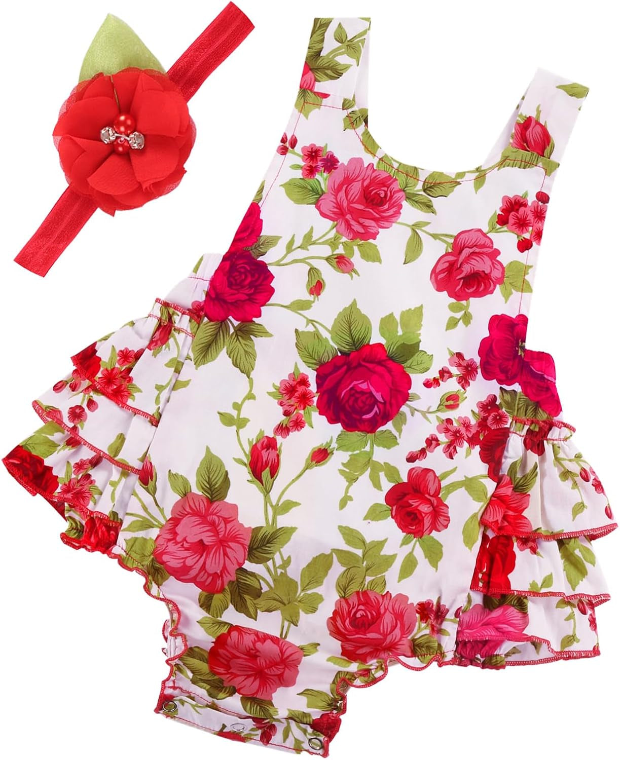Baby Girl'S Floral Print Ruffles Romper Summer Clothes