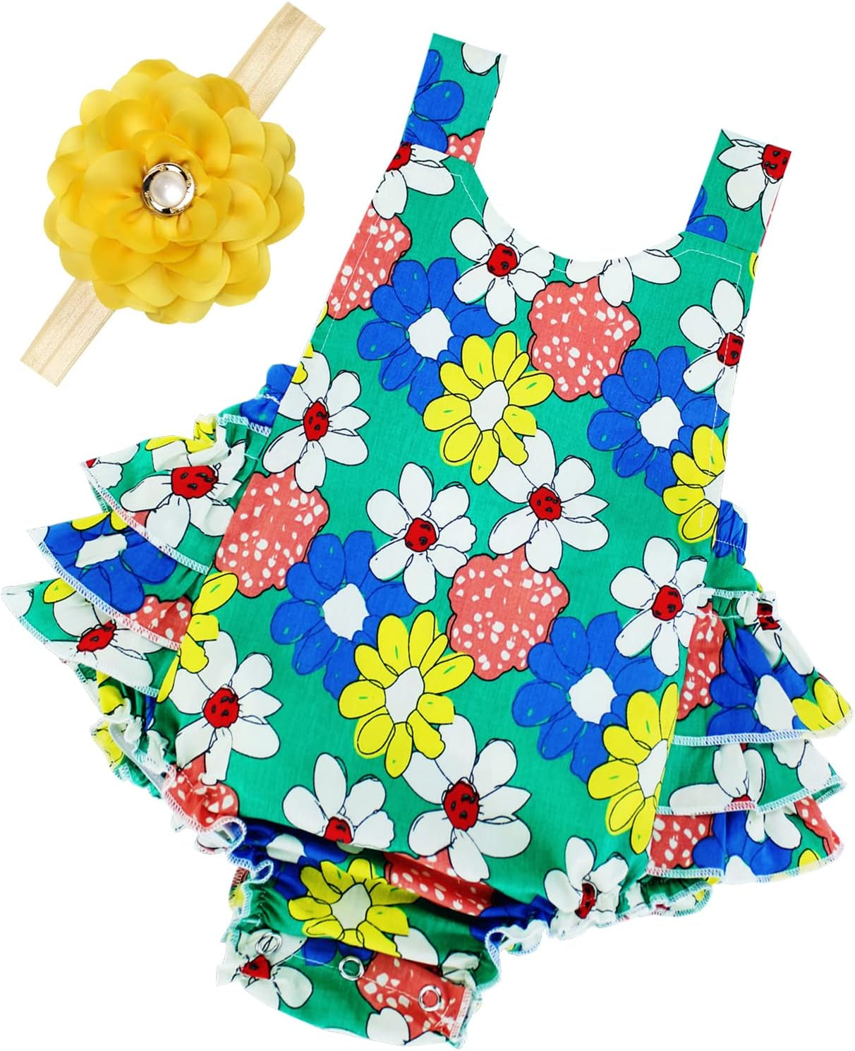Baby Girl'S Floral Print Ruffles Romper Summer Clothes