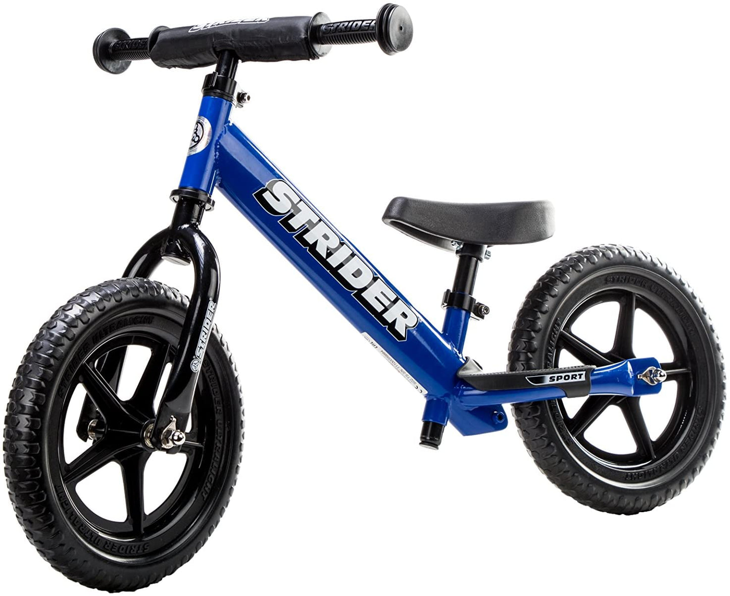 Strider 12” Sport Bike - No Pedal Balance Bicycle for Kids 1 to 4 Years - Includes Safety Pad, Padded Seat, Mini Grips & Flat-Free Tires - Tool-Free Assembly & Adjustments