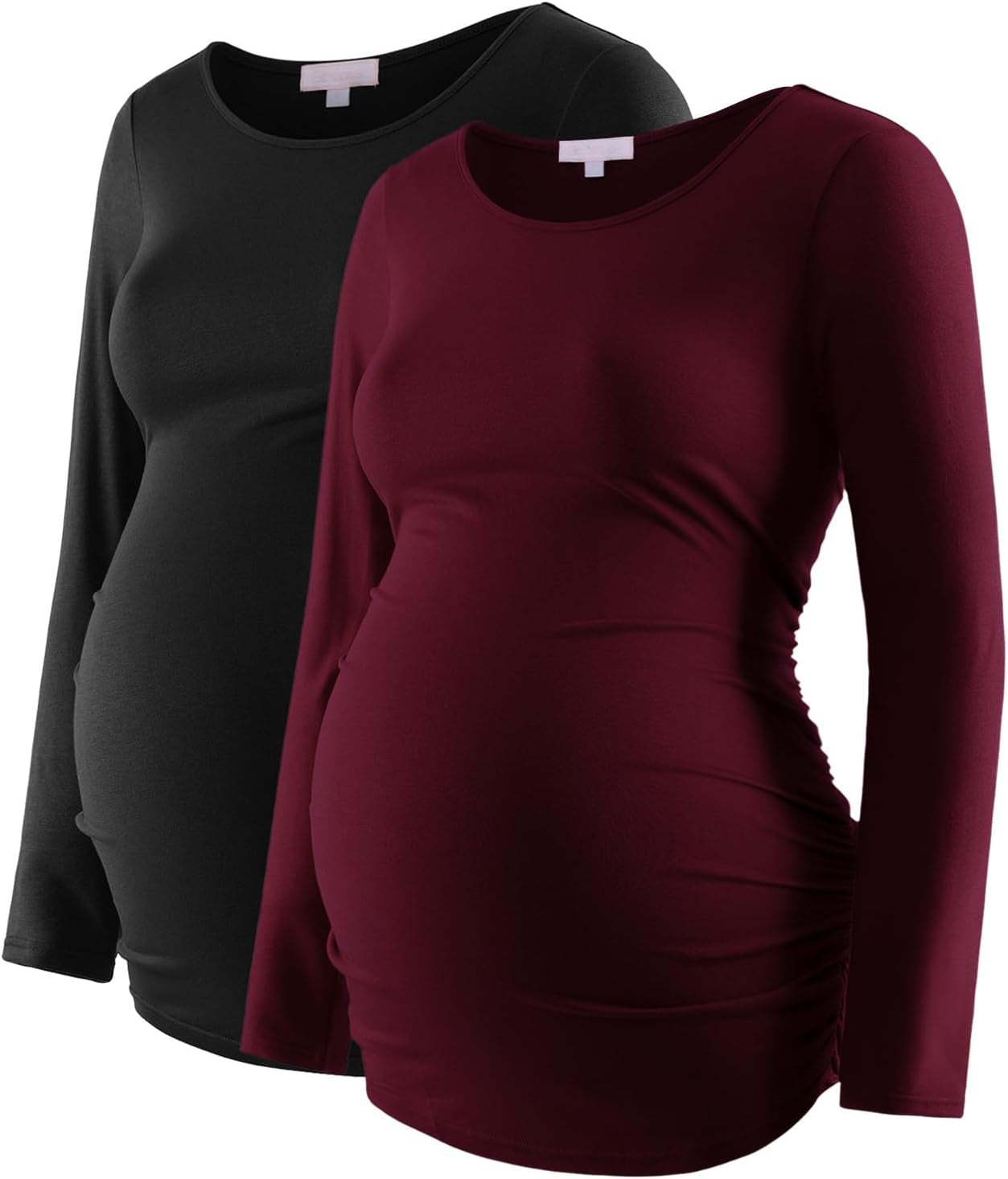 Maternity Shirt Long Sleeve Basic Top Ruch Sides Bodycon Tshirt for Pregnant Women