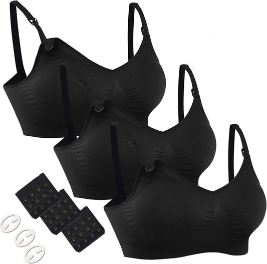 HOFISH Women'S Adjustable Seamless Nursing Bra Push up Comfort Sleep Bralette,L,3Pcs/Pack(Black)