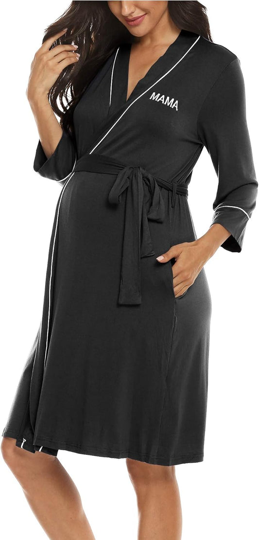 Molliya Maternity Nursing Robe Women Printed Pregnancy Hospital Delivery Pockets Bathrobe