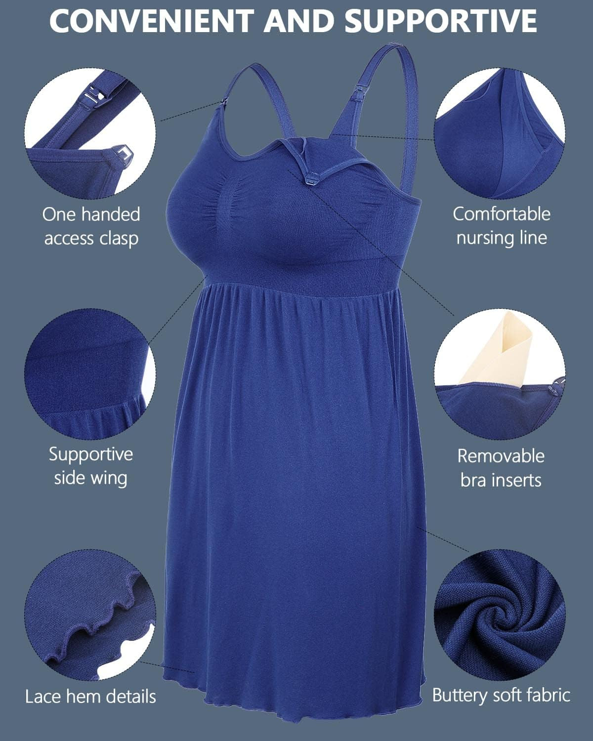 Ilovesia Nursing Gowns with Built-In Nursing Bra-3-Pack Breastfeeding Night Gown-Comfort Soft for Labor Postpartum Hospital