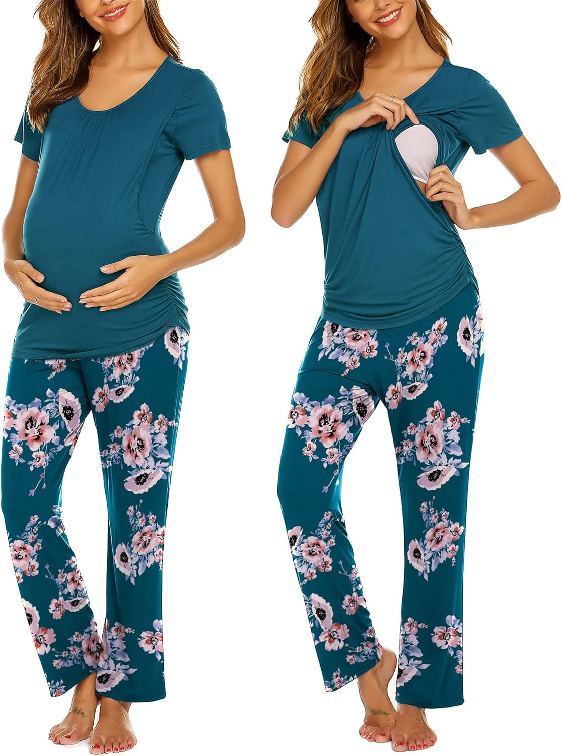 Ekouaer Womens Nursing Pajamas Maternity Breastfeeding Pjs Sleepwear Layer Soft Postpartum Lounge Set Pregnancy Clothes