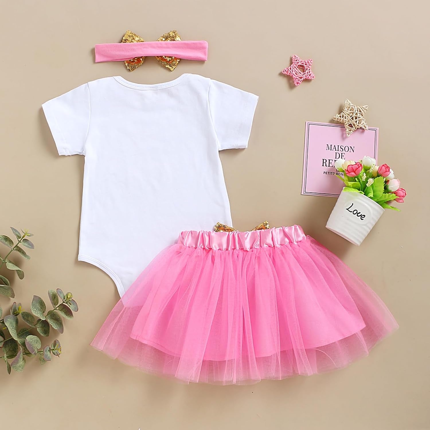 GRNSHTS Baby Girl Birthday Cake Smash Outfit Toddler Girl My 1St Birthday Romper Tutu Skirt with Headband Clothes Set
