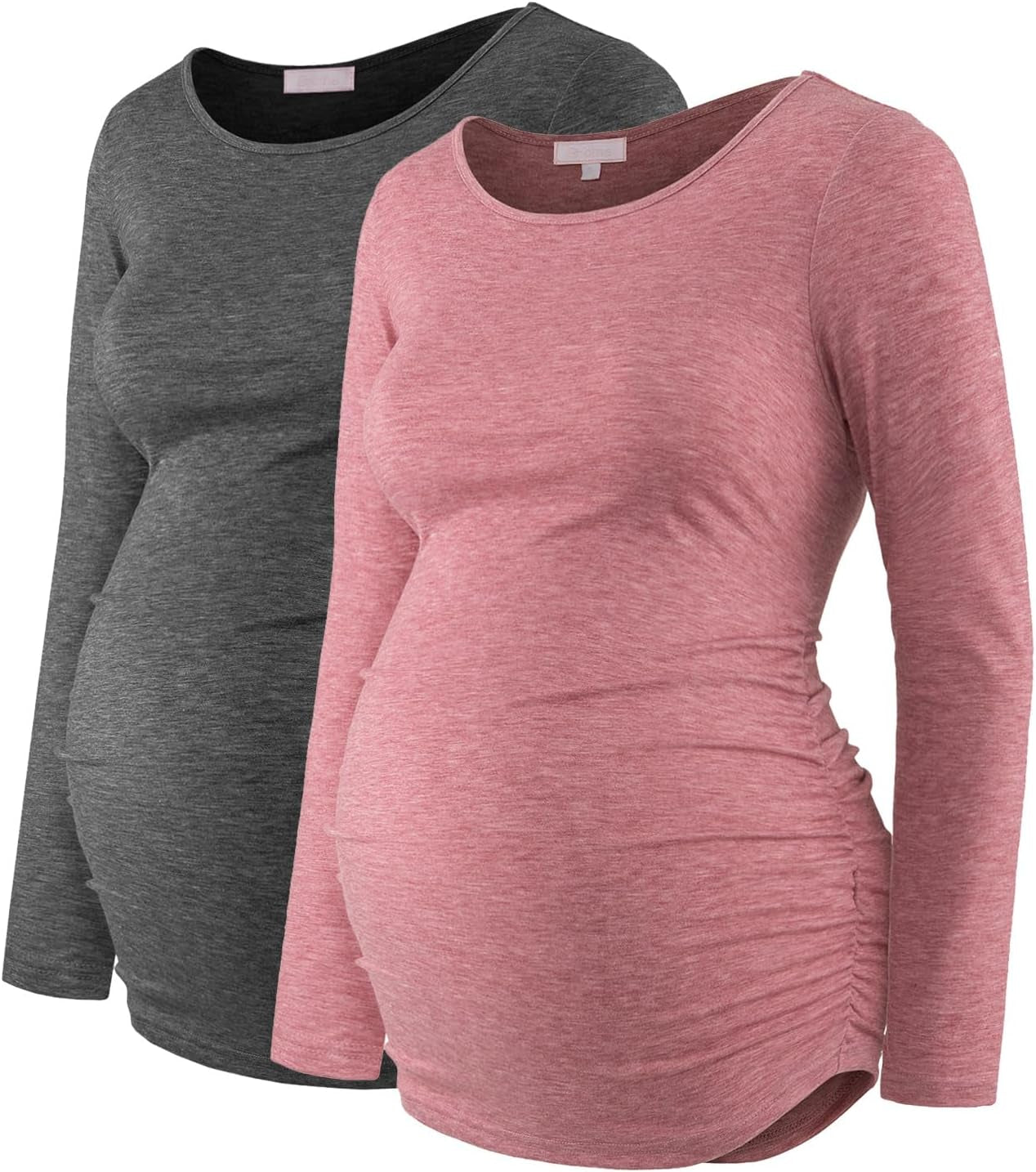 Maternity Shirt Long Sleeve Basic Top Ruch Sides Bodycon Tshirt for Pregnant Women