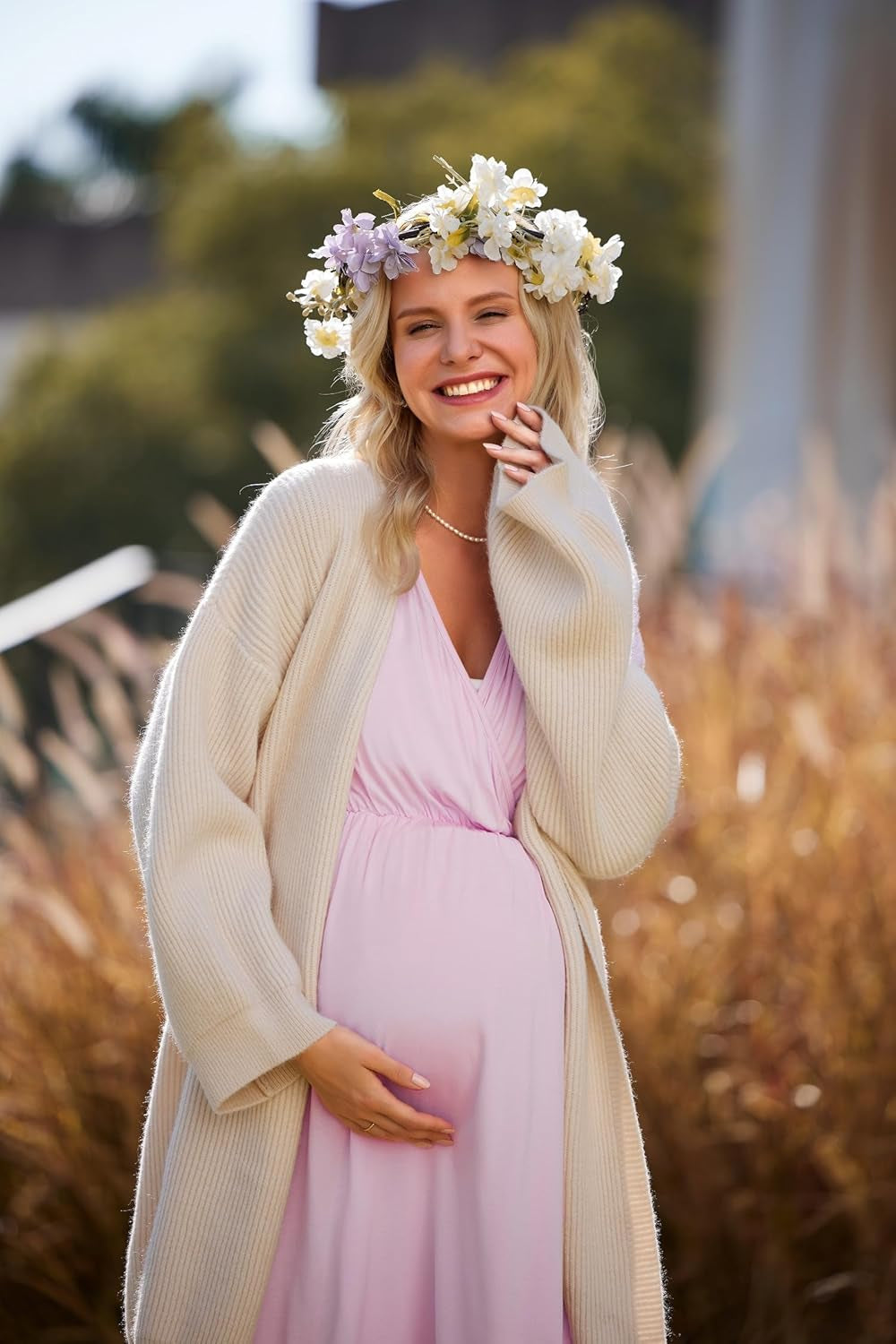 Ekouaer 3 in 1 Labor/Delivery/Hospital Gown Maternity Dress Nursing Nightgown Sleepwear for Breastfeeding, Light Pink, Small