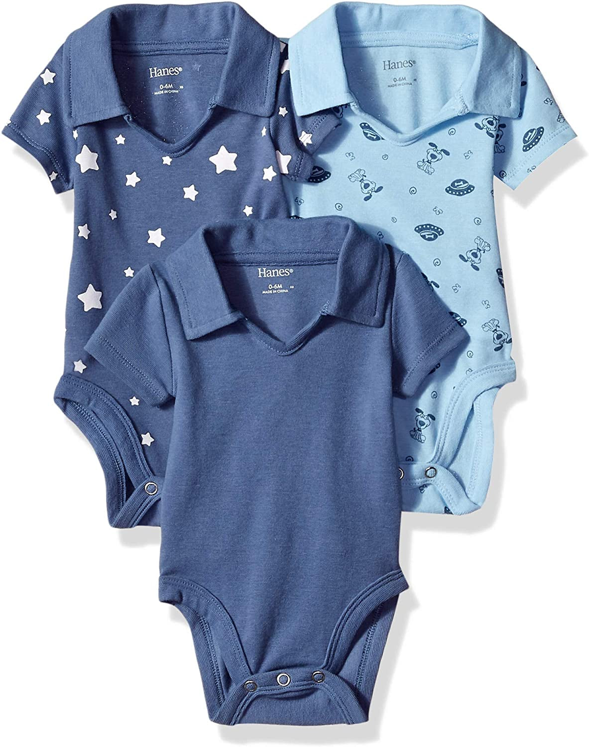 Hanes Baby Ultimate Baby Flexy 3 Pack Short Sleeve Polo Bodysuits