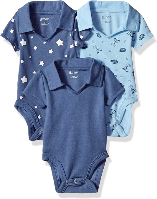 Hanes Baby Ultimate Baby Flexy 3 Pack Short Sleeve Polo Bodysuits