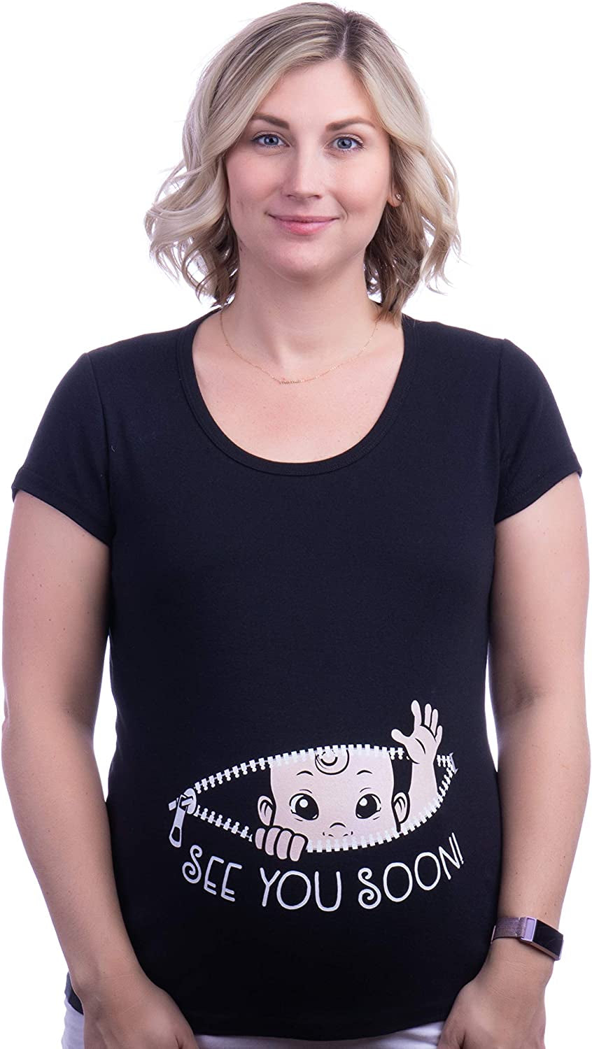 See You Soon! | Cute Funny Maternity Pregnancy Baby Scoop Neck Top T-Shirt for Pregnant Women
