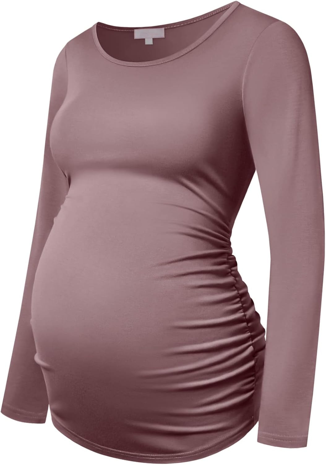 Maternity Shirt Long Sleeve Basic Top Ruch Sides Bodycon Tshirt for Pregnant Women