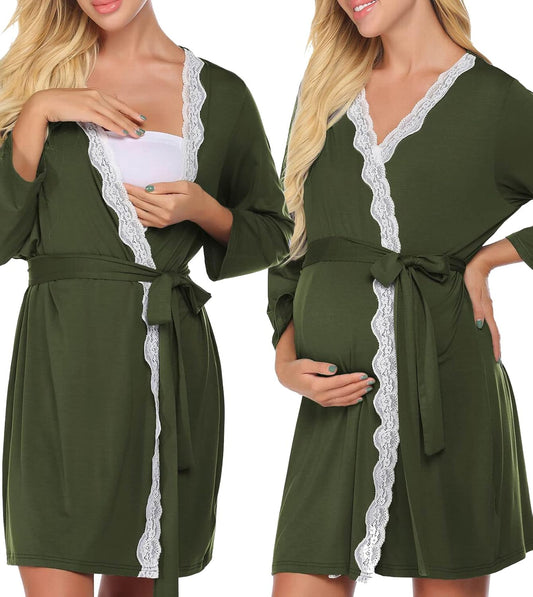 Ekouaer Maternity Nursing Robe Labor Delivery Nightgown Pregnancy Breastfeeding Gown Hospital Bathrobes Dress S-XXL
