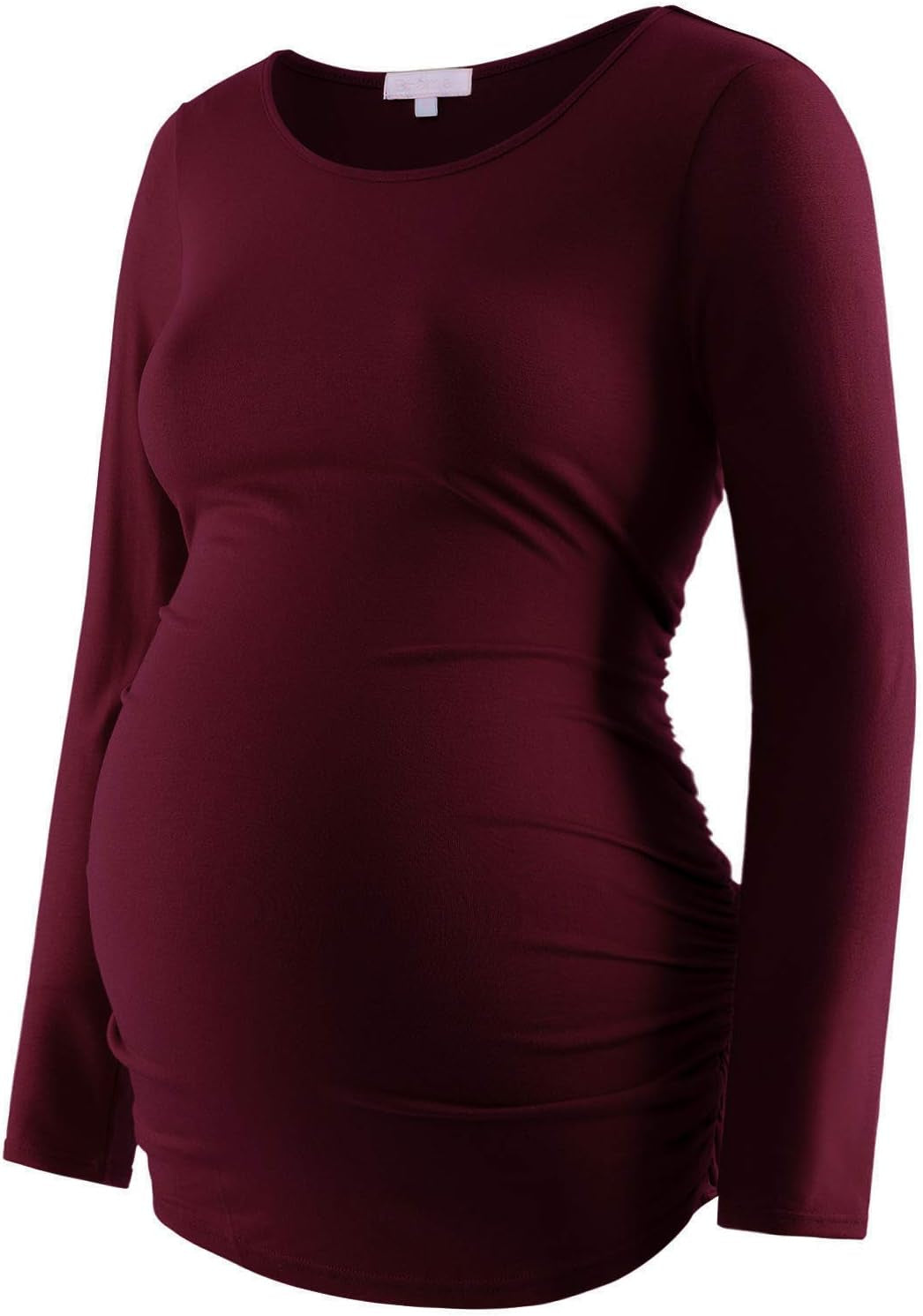 Maternity Shirt Long Sleeve Basic Top Ruch Sides Bodycon Tshirt for Pregnant Women