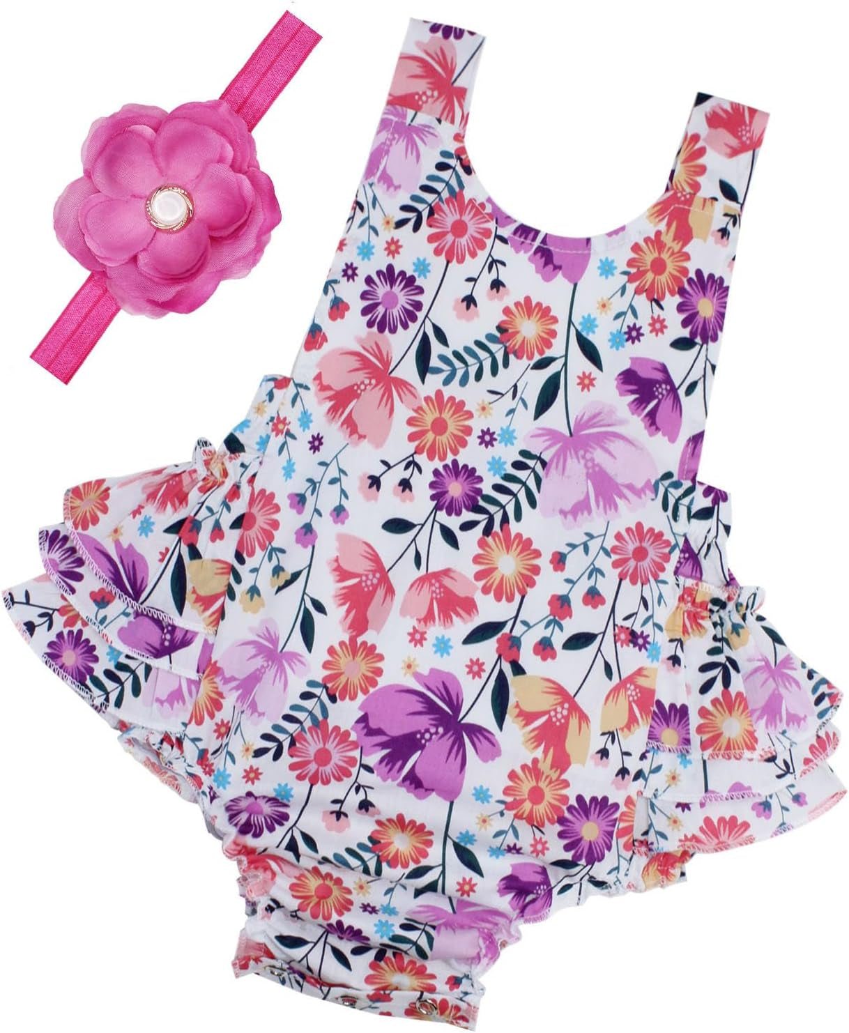 Baby Girl'S Floral Print Ruffles Romper Summer Clothes