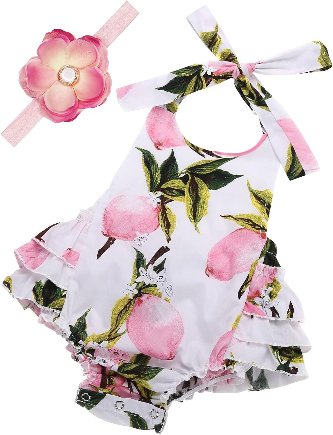 Baby Girl'S Floral Print Ruffles Romper Summer Clothes