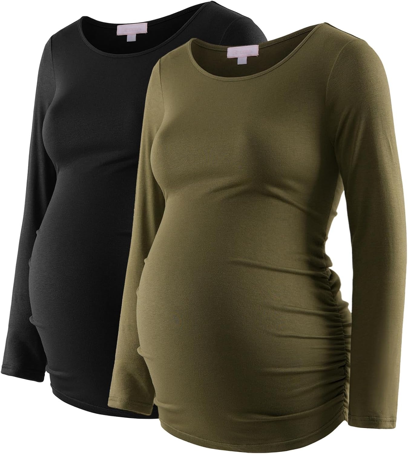 Maternity Shirt Long Sleeve Basic Top Ruch Sides Bodycon Tshirt for Pregnant Women