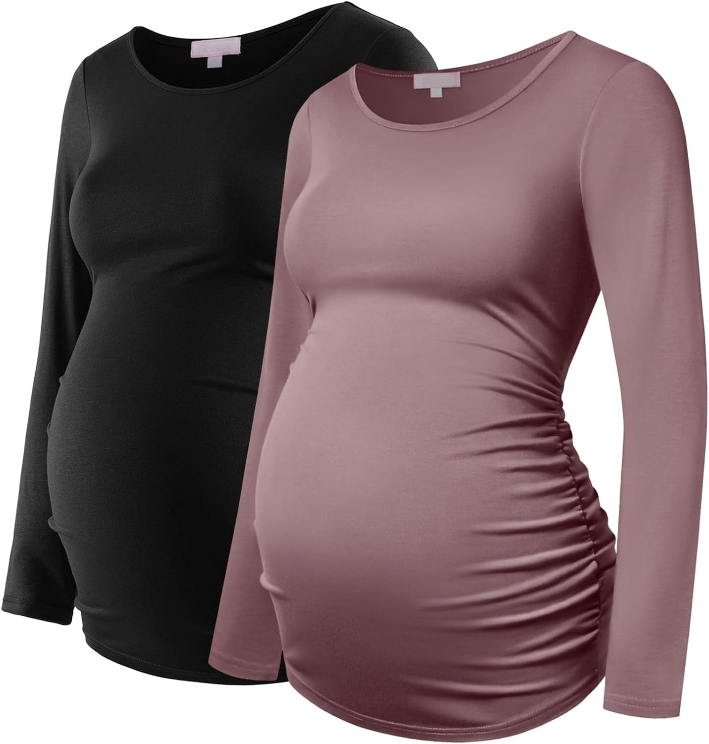 Maternity Shirt Long Sleeve Basic Top Ruch Sides Bodycon Tshirt for Pregnant Women