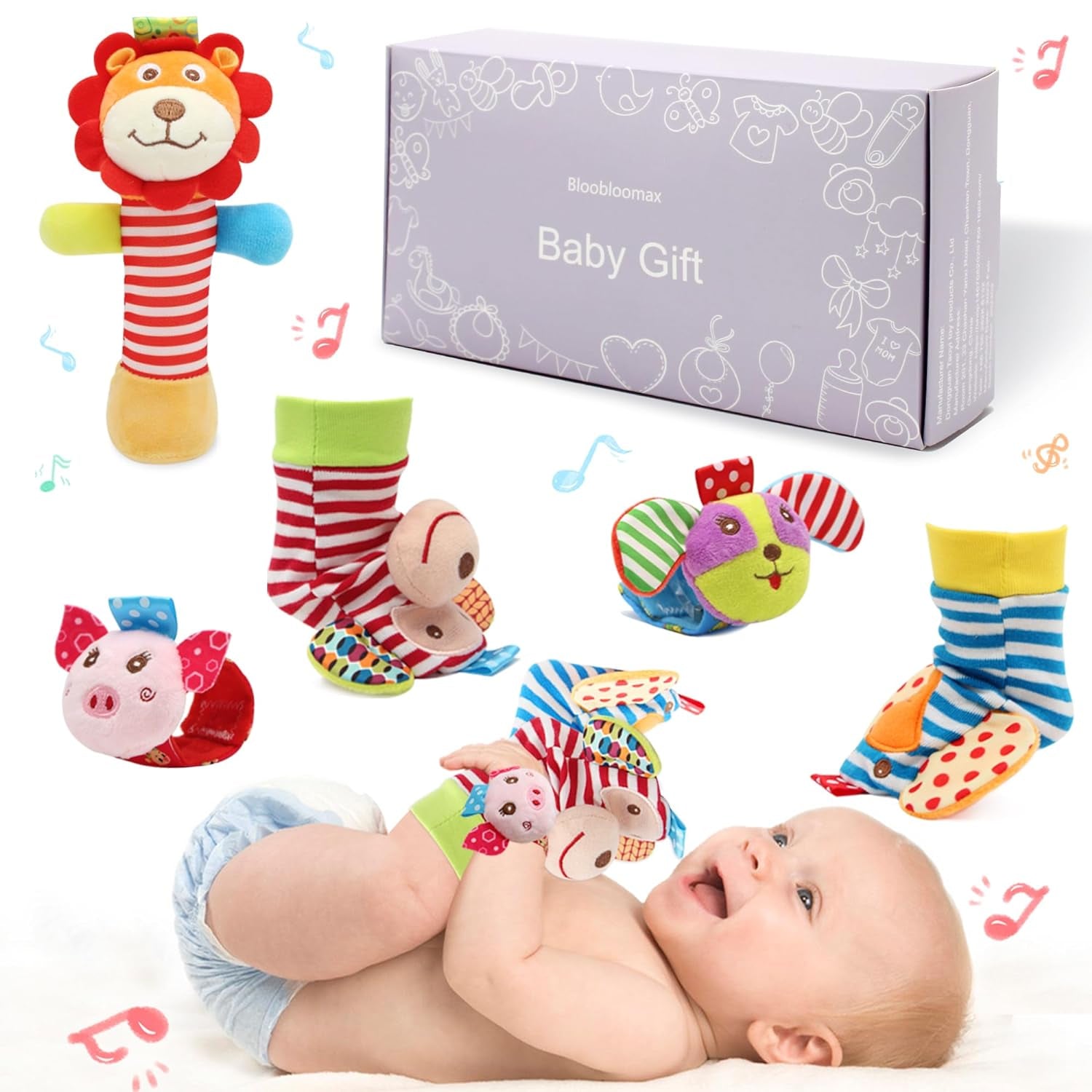 Wrist Rattles Foot Finder Rattle Sock Baby Toy, Rattle Toy, Arm Hand Bracelet Rattle, Feet Leg Ankle Socks, Activity Rattle Present Gift for Newborn Infant Babies Boy Girl Bebe (8 Pcs-A)