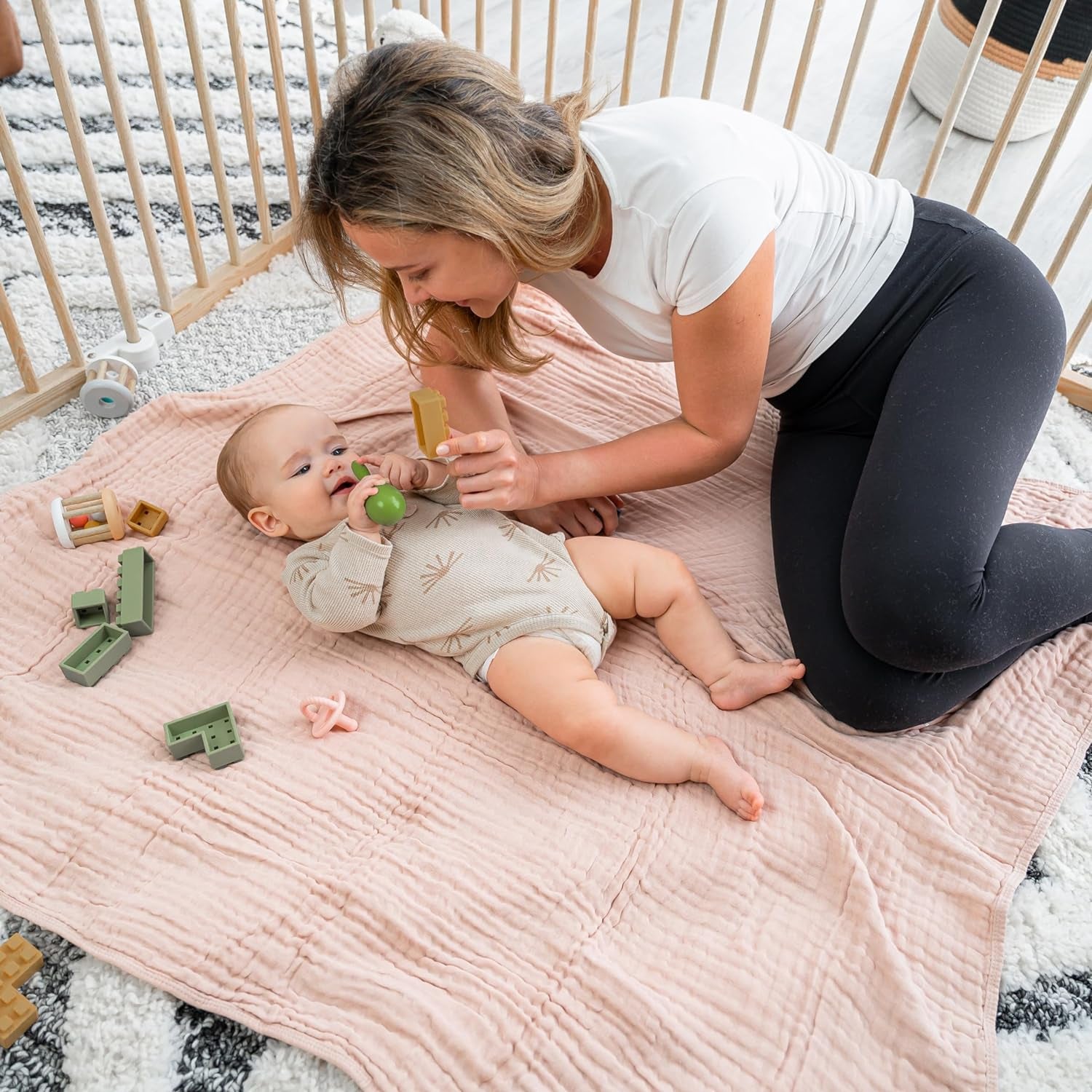 Comfy Cubs Muslin Baby Blanket - Soft, Lightweight, 6-Layer Cotton Swaddle Blankets for Newborns, Infants & Toddlers - 40" X 40" Large, Breathable & Versatile for Sleeping & Tummy Time - Blush