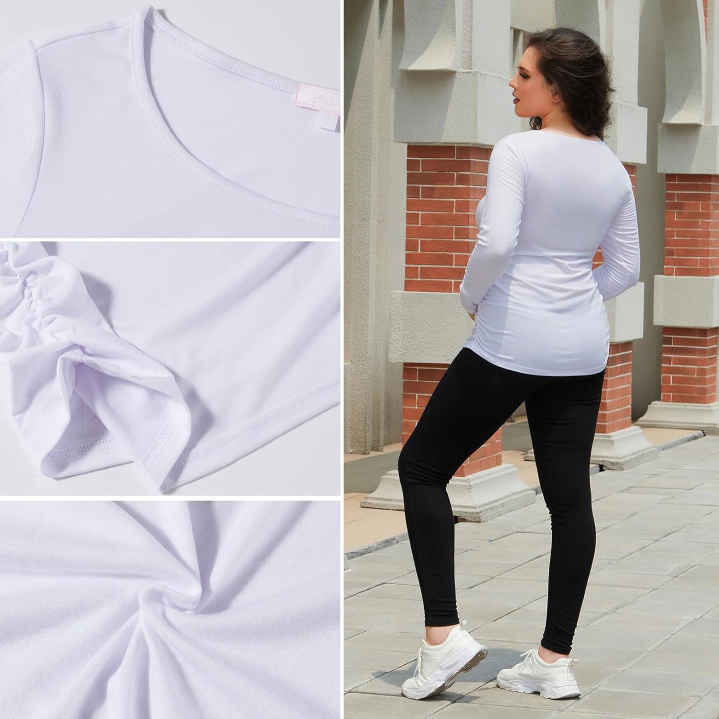 Maternity Shirt Long Sleeve Basic Top Ruch Sides Bodycon Tshirt for Pregnant Women