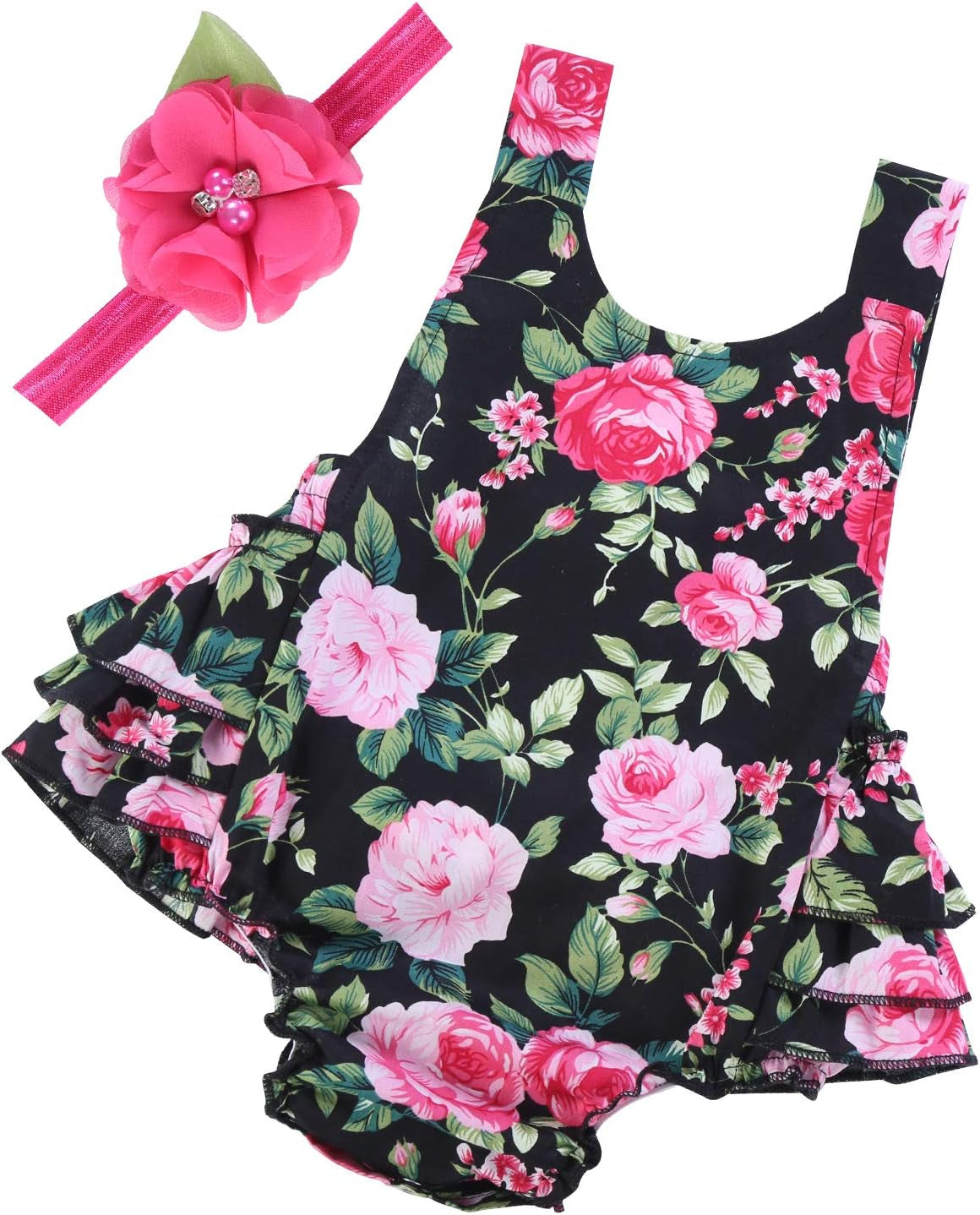 Baby Girl'S Floral Print Ruffles Romper Summer Clothes
