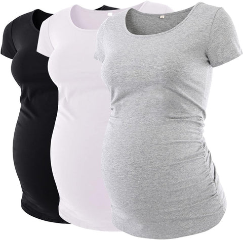 Liu & Qu Womens Maternity Tops Short Sleeve round Neck Pregnancy Shirts 3 Packs
