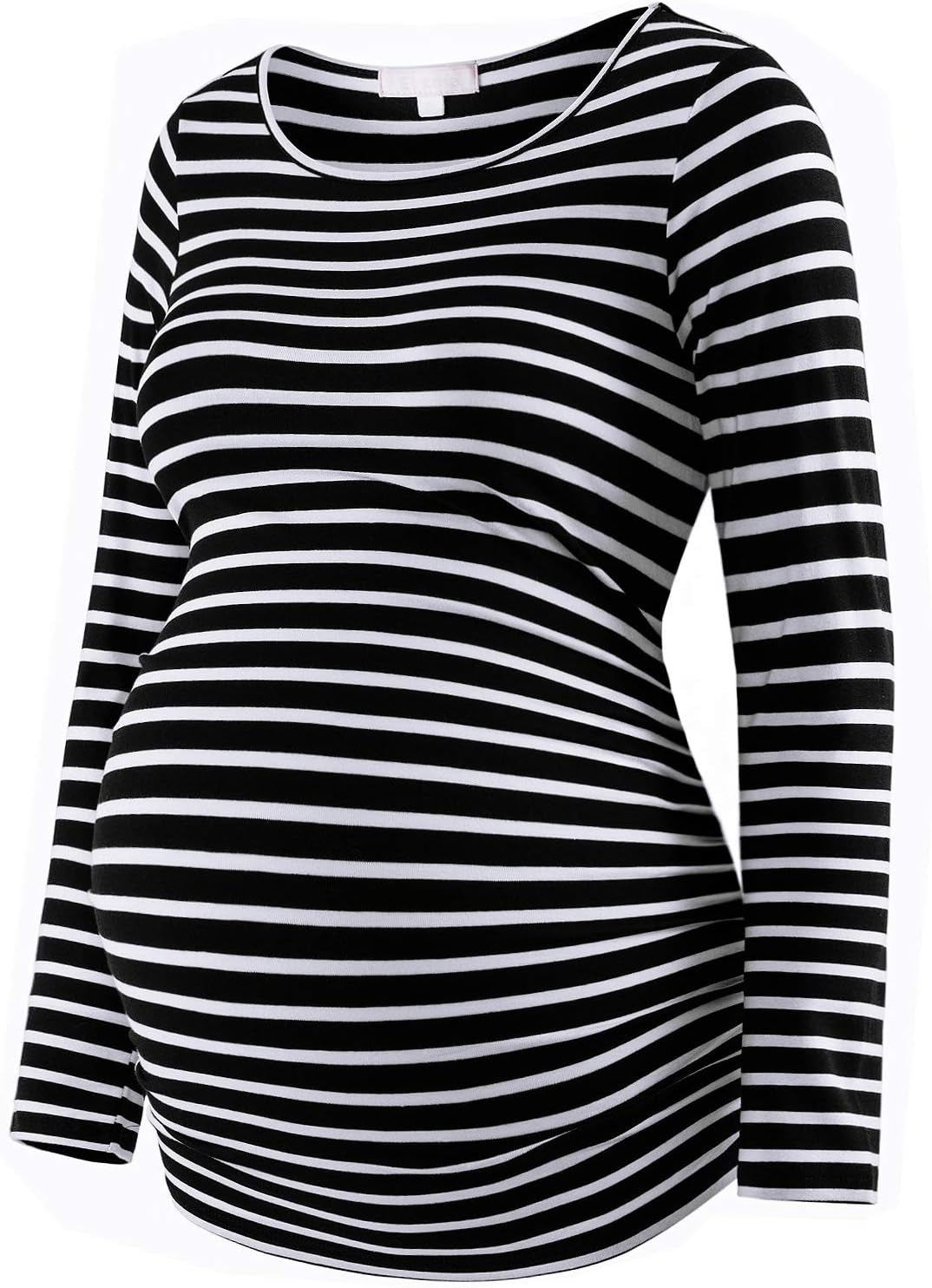 Maternity Shirt Long Sleeve Basic Top Ruch Sides Bodycon Tshirt for Pregnant Women