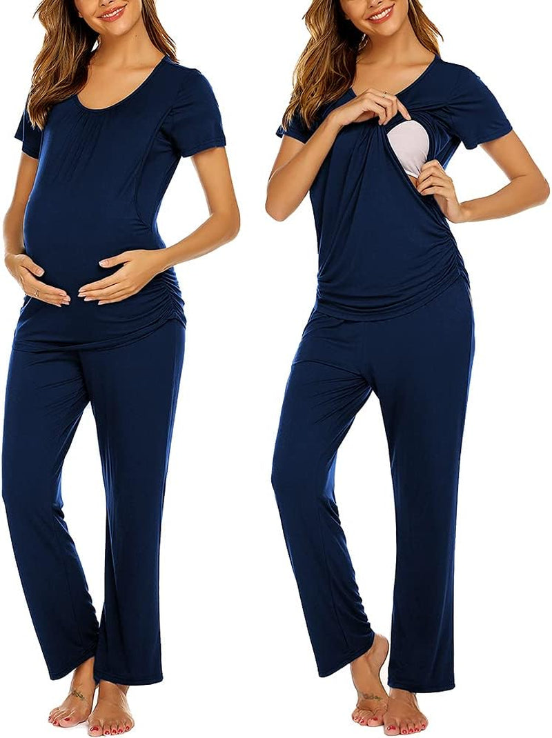 Ekouaer Womens Nursing Pajamas Maternity Breastfeeding Pjs Sleepwear Layer Soft Postpartum Lounge Set Pregnancy Clothes