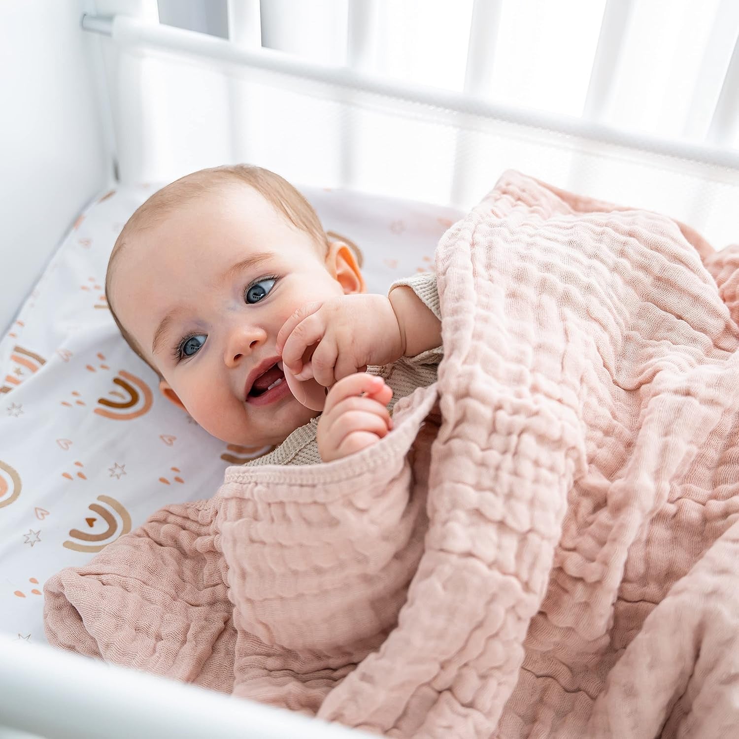 Comfy Cubs Muslin Baby Blanket - Soft, Lightweight, 6-Layer Cotton Swaddle Blankets for Newborns, Infants & Toddlers - 40" X 40" Large, Breathable & Versatile for Sleeping & Tummy Time - Blush