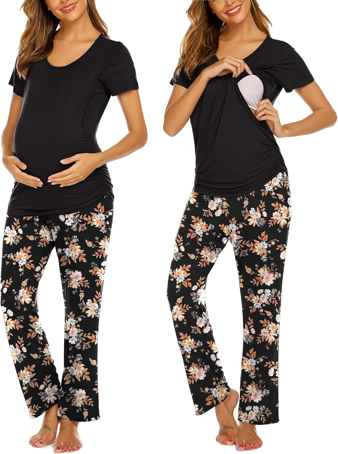 Ekouaer Womens Nursing Pajamas Maternity Breastfeeding Pjs Sleepwear Layer Soft Postpartum Lounge Set Pregnancy Clothes