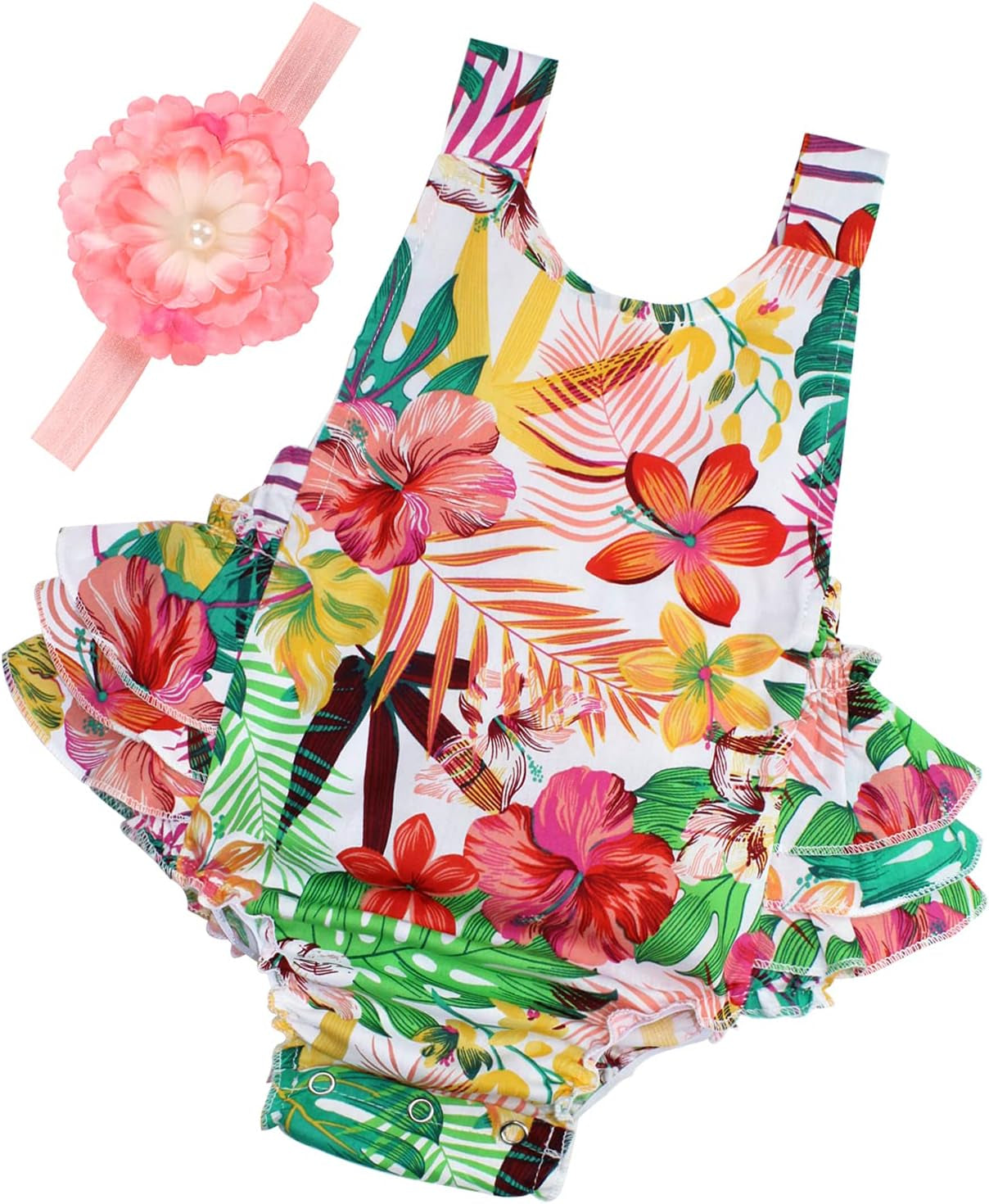 Baby Girl'S Floral Print Ruffles Romper Summer Clothes