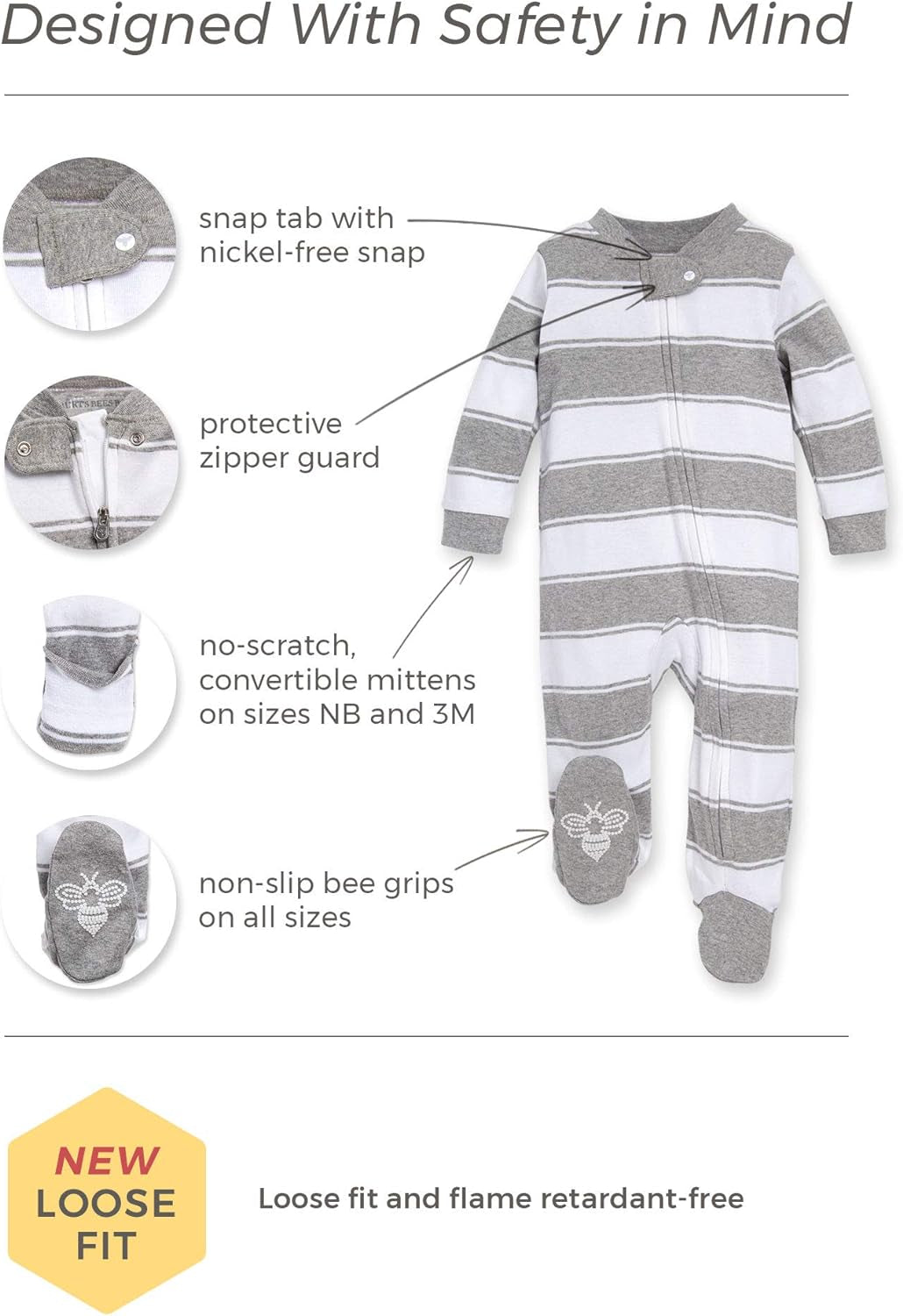 Burt'S Bees Baby Boys' Organic Cotton Loose Fit Sleep and Play One-Piece Zip Front Footed Pajamas