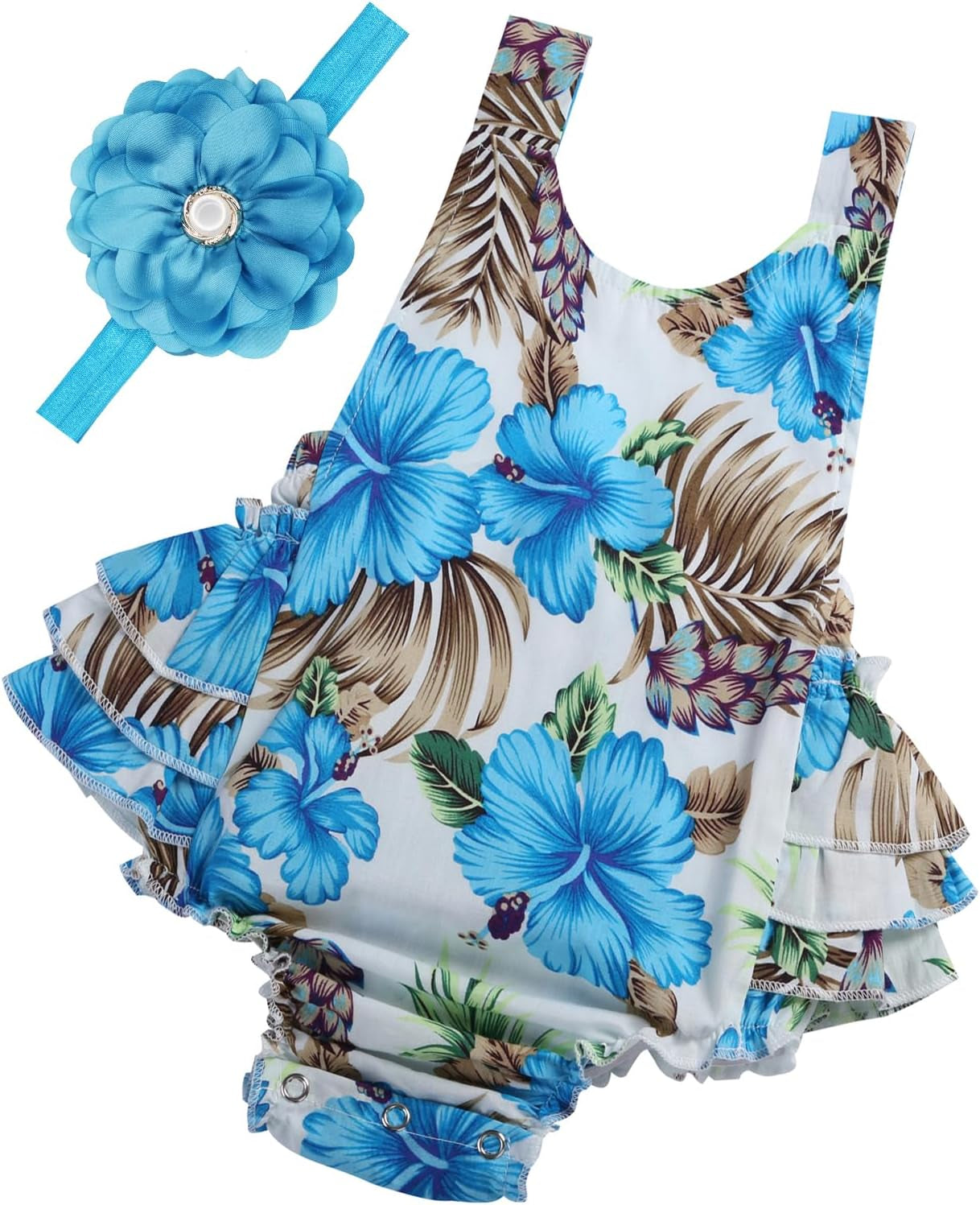Baby Girl'S Floral Print Ruffles Romper Summer Clothes