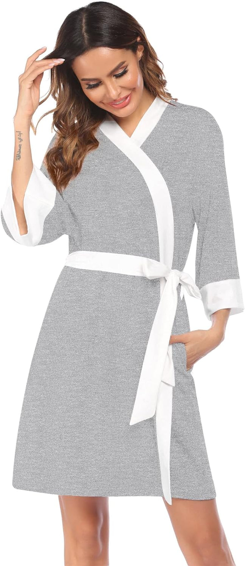 Ekouaer Maternity Nursing Robe Delivery Nightgowns Hospital Breastfeeding Gown A-Grey