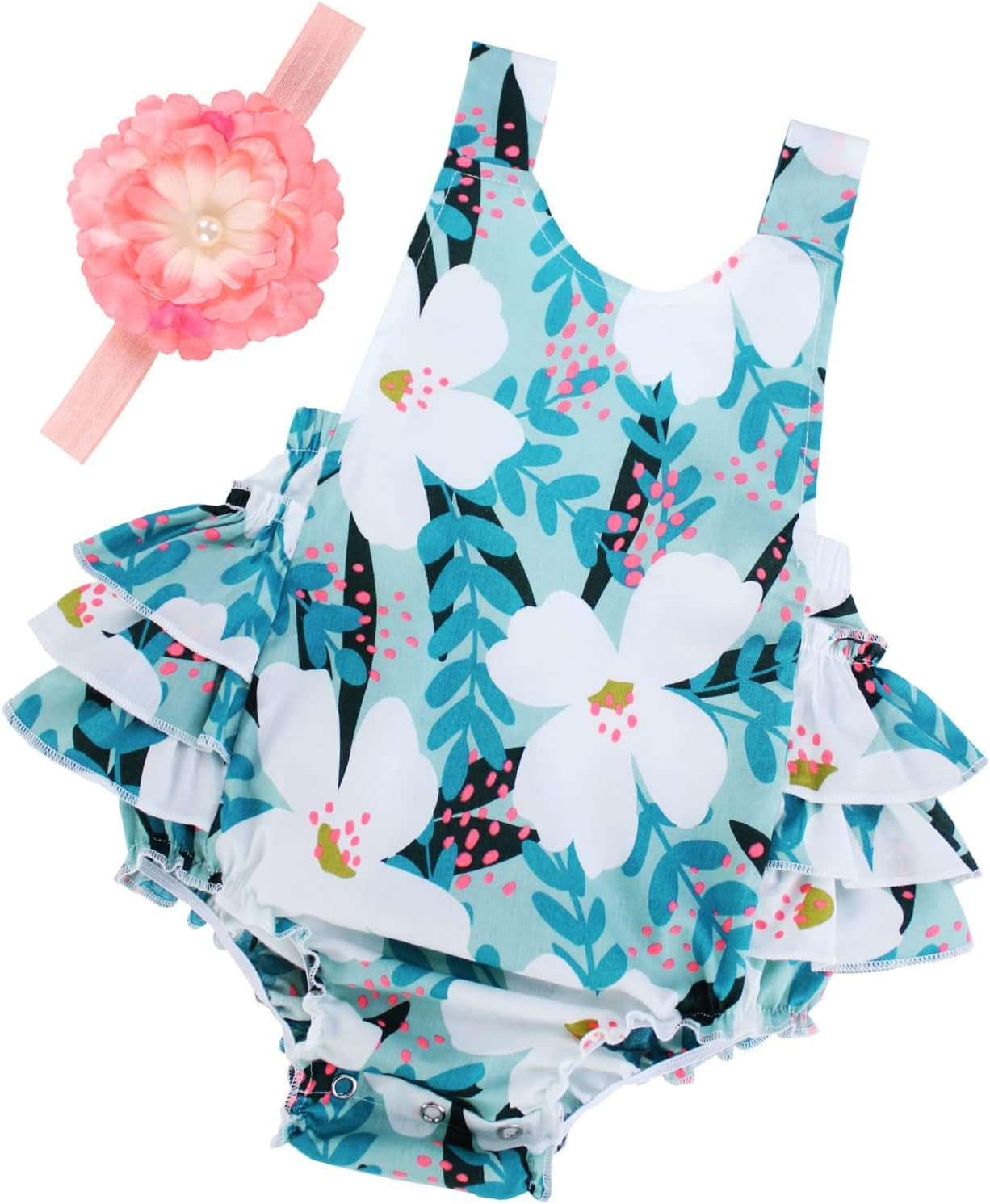 Baby Girl'S Floral Print Ruffles Romper Summer Clothes
