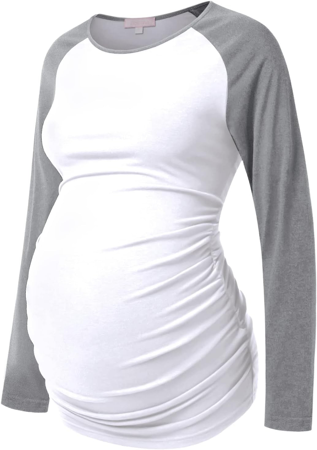 Maternity Shirt Long Sleeve Basic Top Ruch Sides Bodycon Tshirt for Pregnant Women