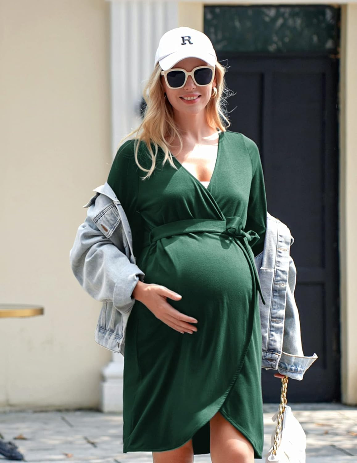 Ekouaer Womens Maternity Pregnancy Labor Robe Hospital Breastfeeding Gown (Dark Green, X-Large)