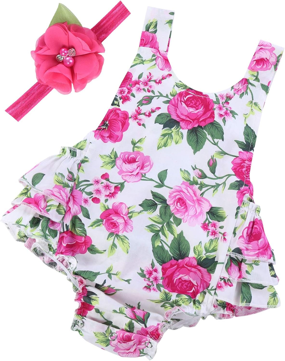 Baby Girl'S Floral Print Ruffles Romper Summer Clothes