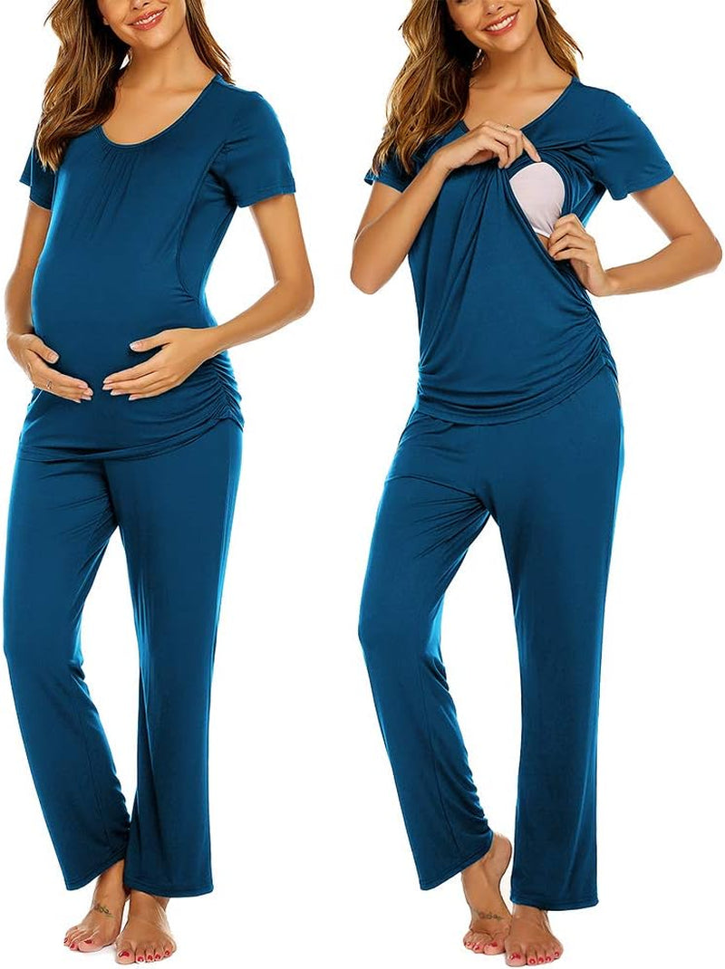 Ekouaer Womens Nursing Pajamas Maternity Breastfeeding Pjs Sleepwear Layer Soft Postpartum Lounge Set Pregnancy Clothes