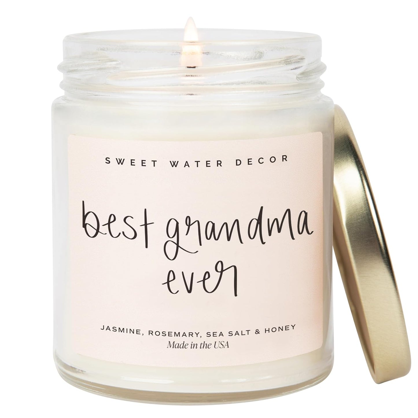 Sweet Water Decor, Best Mom Ever Candle - Sea Salt, Jasmine, Cream, and Wood Scented Soy Wax Candle for Mom - 9Oz Clear Jar, 40 Hour Burn Time, Made in the USA