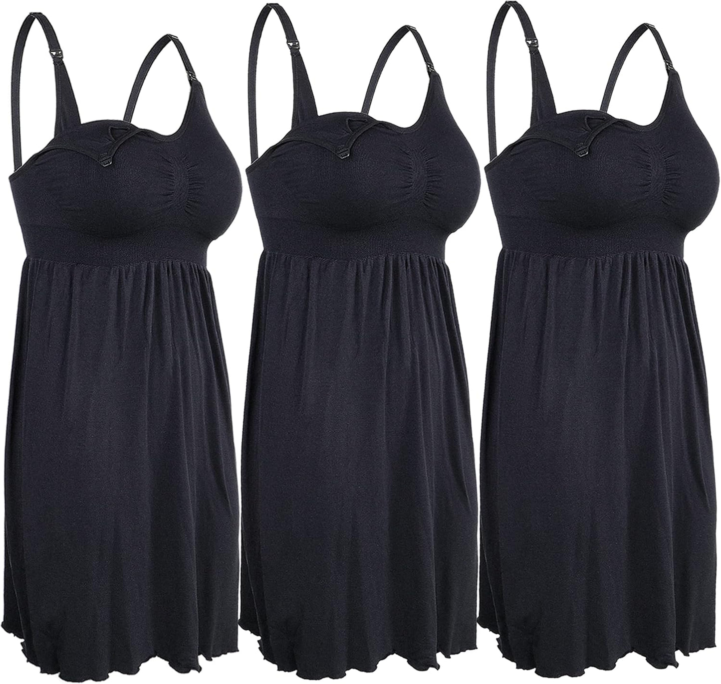 Ilovesia Nursing Gowns with Built-In Nursing Bra-3-Pack Breastfeeding Night Gown-Comfort Soft for Labor Postpartum Hospital