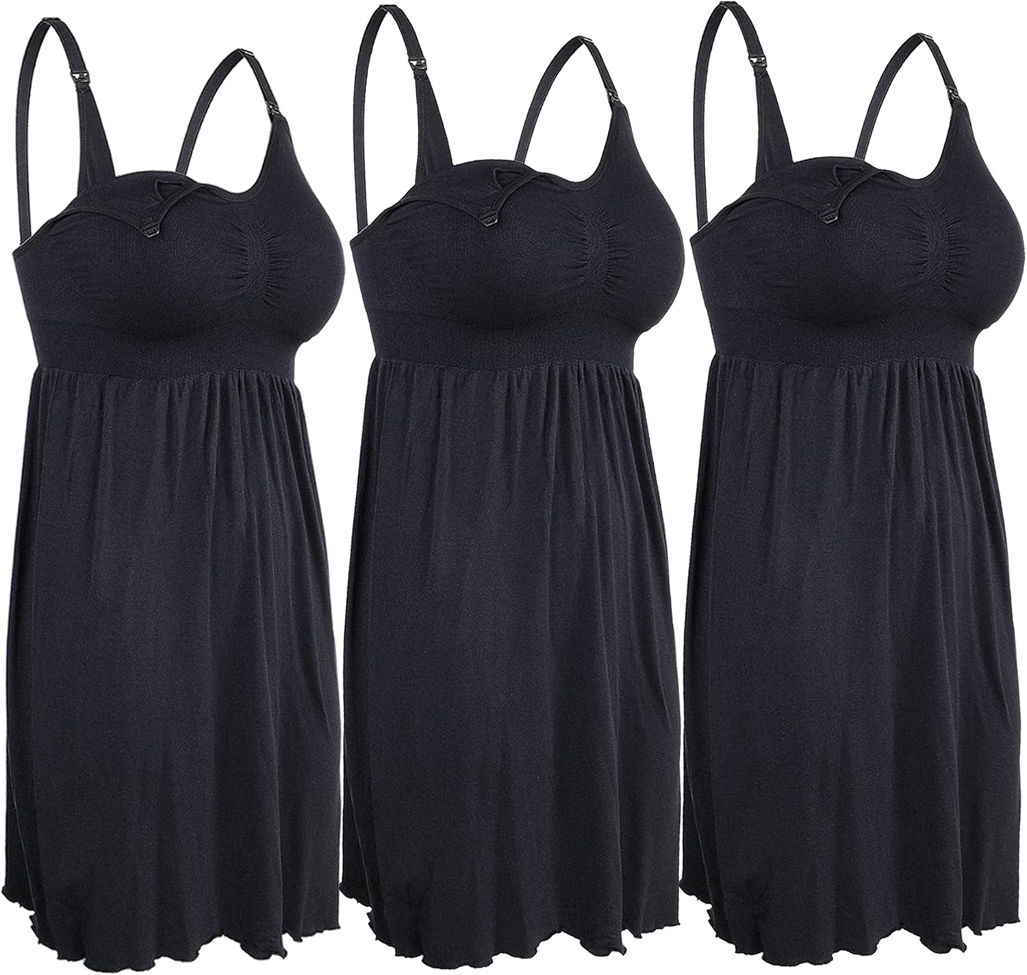 Ilovesia Nursing Gowns with Built-In Nursing Bra-3-Pack Breastfeeding Night Gown-Comfort Soft for Labor Postpartum Hospital
