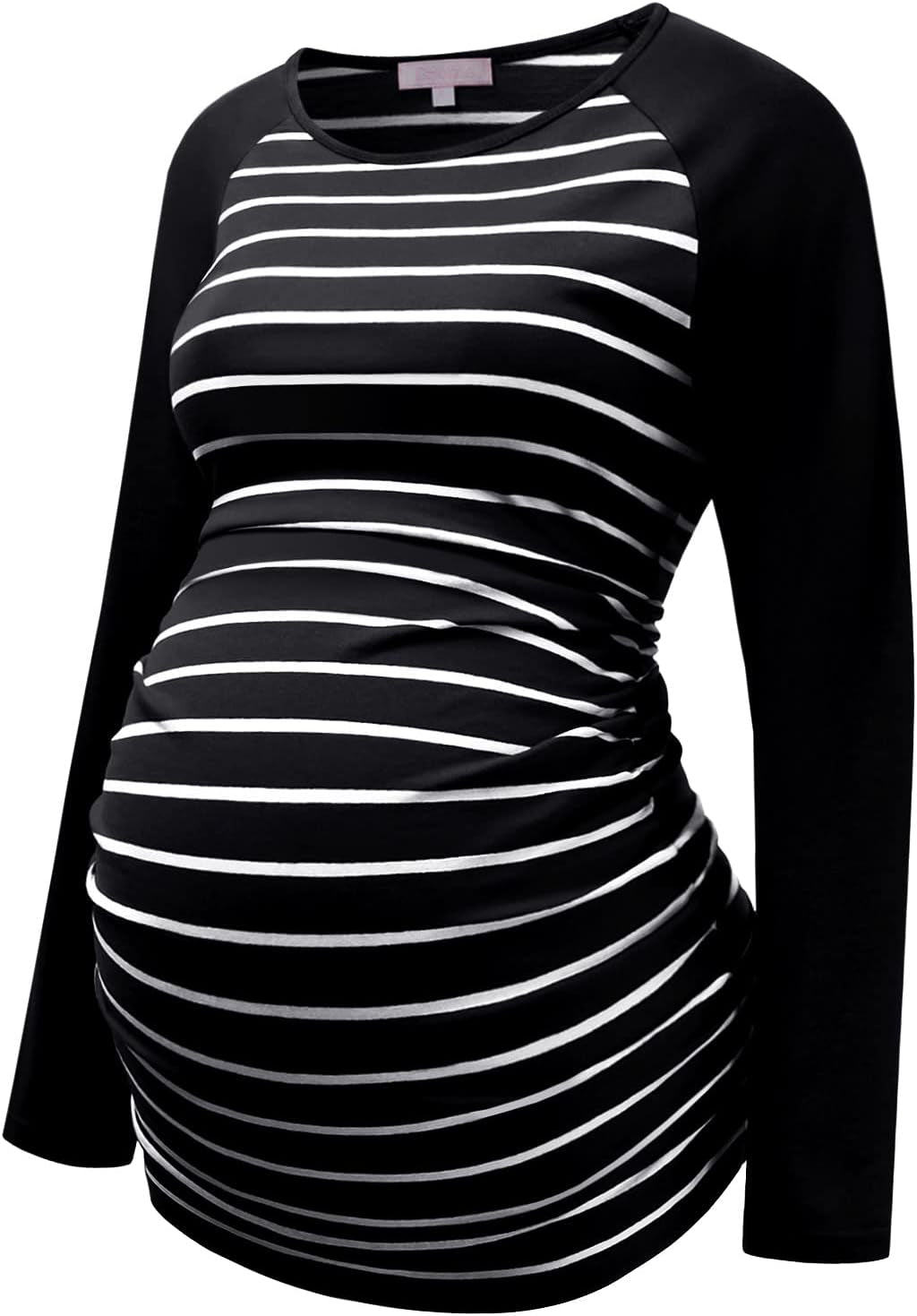 Maternity Shirt Long Sleeve Basic Top Ruch Sides Bodycon Tshirt for Pregnant Women