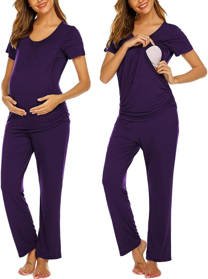 Ekouaer Womens Nursing Pajamas Maternity Breastfeeding Pjs Sleepwear Layer Soft Postpartum Lounge Set Pregnancy Clothes