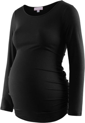 Maternity Shirt Long Sleeve Basic Top Ruch Sides Bodycon Tshirt for Pregnant Women