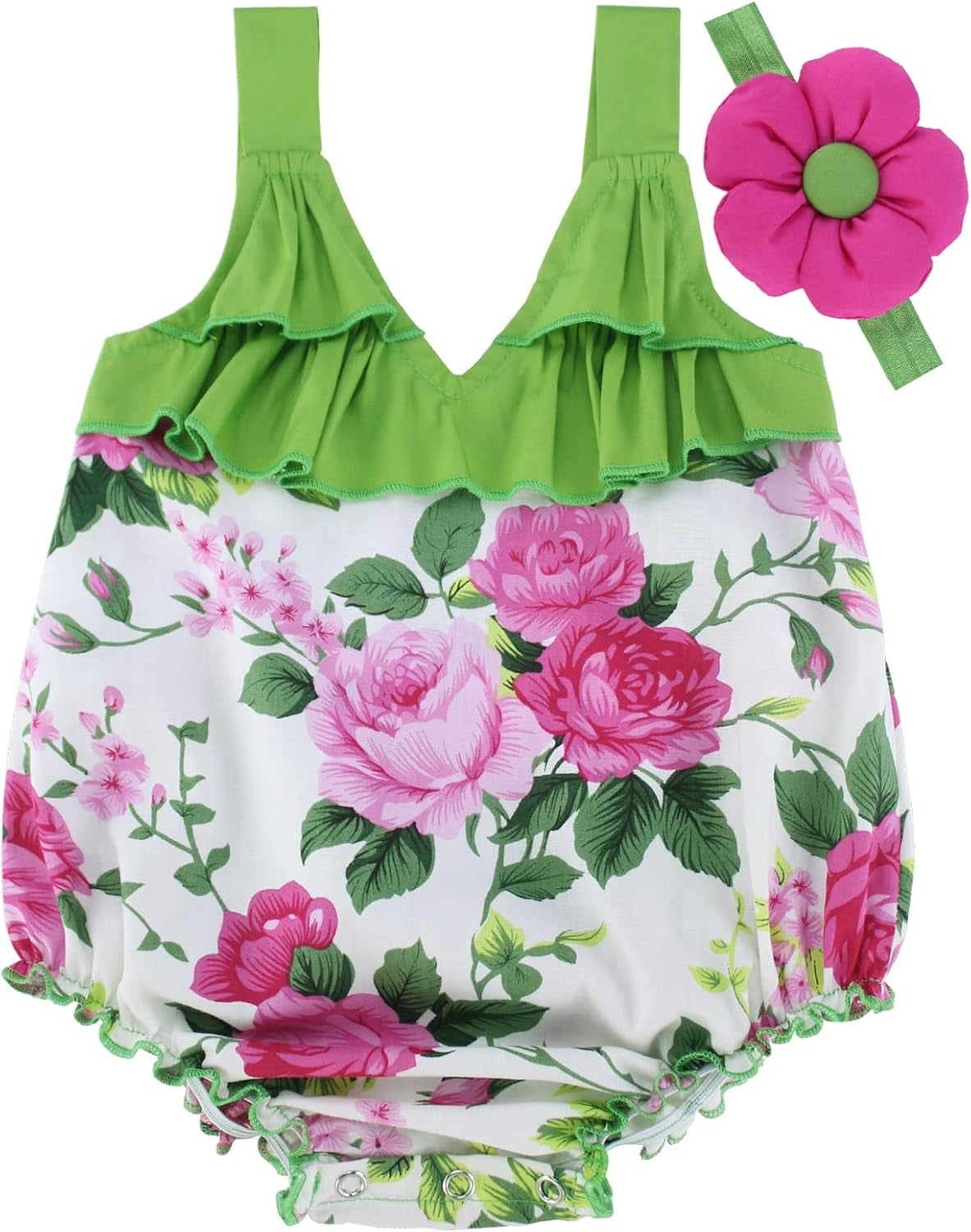 Baby Girl'S Floral Print Ruffles Romper Summer Clothes